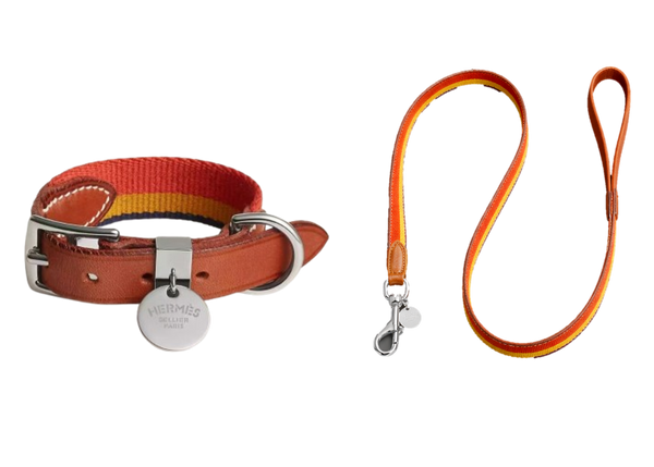 HERMES DOG COLLAR AND LEASH (STRIPES)